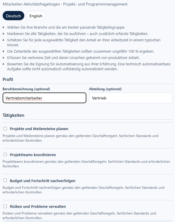 Vorschau des Mitarbeiter-Aktivitätsfragebogens